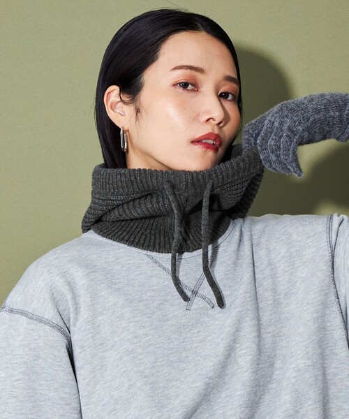 CITEN(シテン)の「<CITEN>ニットフードバラクラバ(ニットキャップ/ビーニー・レディース・ライトブルー/ダークグレー/オレンジ/ライトグレー・FREE)」の2枚目の写真