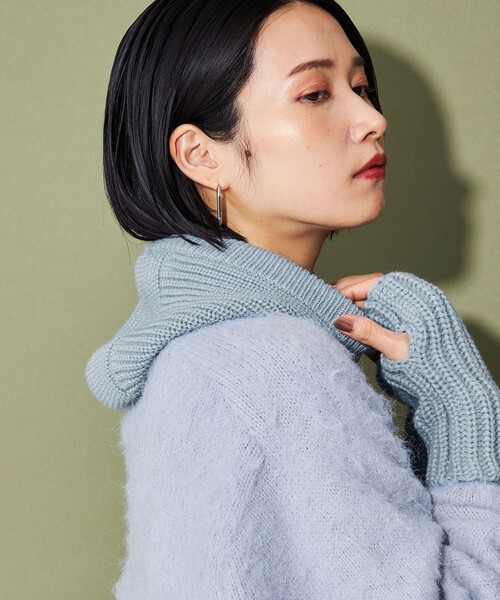 CITEN(シテン)の「<CITEN>ニットフードバラクラバ(ニットキャップ/ビーニー・レディース・ライトブルー/ダークグレー/オレンジ/ライトグレー・FREE)」の3枚目の写真