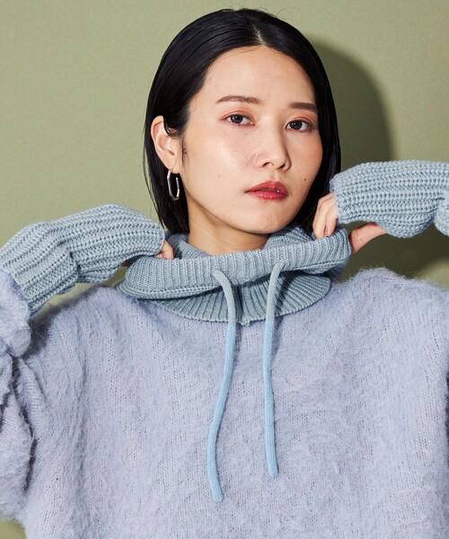 CITEN(シテン)の「<CITEN>ニットフードバラクラバ(ニットキャップ/ビーニー・レディース・ライトブルー/ダークグレー/オレンジ/ライトグレー・FREE)」の14枚目の写真