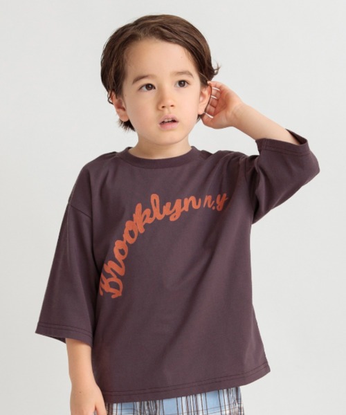 BRANSHES（ブランシェス）の「フロッキープリント6.5分袖Tシャツ（Tシャツ/カットソー・キッズ・ブラウン/ライトグレー/オフホワイト・130/110/100/140/120/150/90/80）」の3枚目の写真