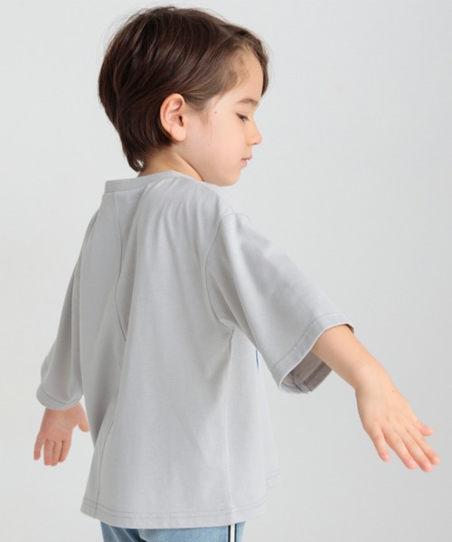 BRANSHES（ブランシェス）の「フロッキープリント6.5分袖Tシャツ（Tシャツ/カットソー・キッズ・ブラウン/ライトグレー/オフホワイト・130/110/100/140/120/150/90/80）」の15枚目の写真