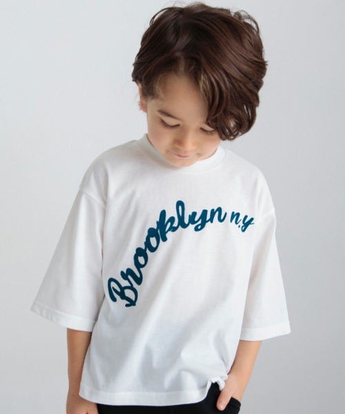 BRANSHES（ブランシェス）の「フロッキープリント6.5分袖Tシャツ（Tシャツ/カットソー・キッズ・ブラウン/ライトグレー/オフホワイト・130/110/100/140/120/150/90/80）」の19枚目の写真