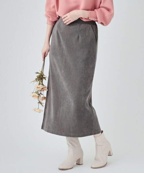 DRESKIP（ドレスキップ）の「◆きれいなIラインで大人っぽく コーデュロイナロースカート（スカート・レディース・マスタード/ダークグレー/ブラック・04/02/03）」の3枚目の写真