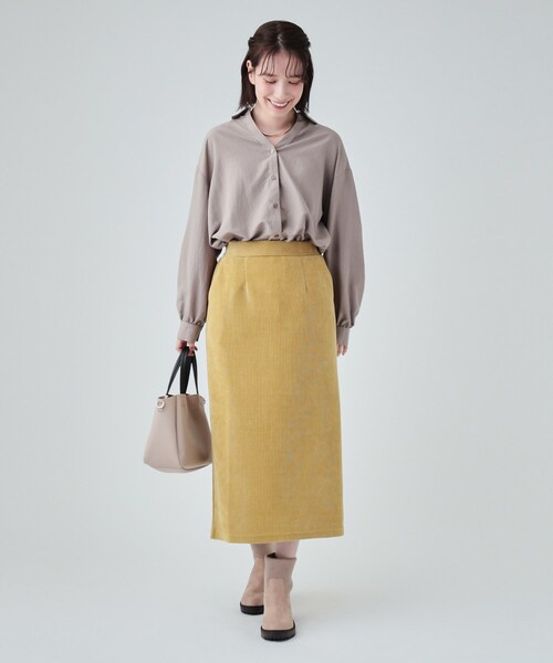 DRESKIP（ドレスキップ）の「◆きれいなIラインで大人っぽく コーデュロイナロースカート（スカート・レディース・マスタード/ダークグレー/ブラック・04/02/03）」の16枚目の写真