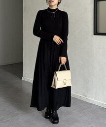 Thevon | ハイネックビスチェ切替ニットワンピース(ワンピース)