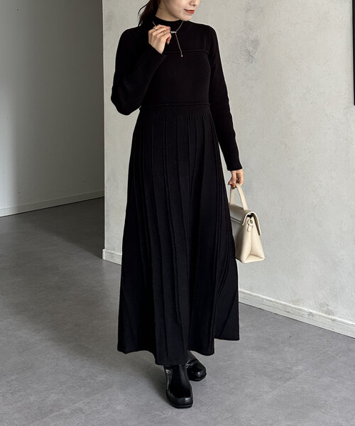 Thevon（ゼボン）の「ハイネックビスチェ切替ニットワンピース（ワンピース・レディース・チャコールグレー/ブラック/モカ/グレイッシュベージュ・FREE）」の6枚目の写真