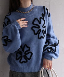 コード刺繍風 モックネックニットトップス/TOPS