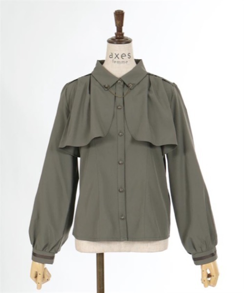 axes femme（アクシーズファム）の「袖口刺繍チェーン付フラシブラウス（シャツ/ブラウス・レディース・ワイン/カーキ/キナリ・MEDIUM/LARGE）」の4枚目の写真