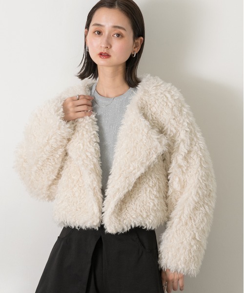 セール】ショート丈 プードルアウター（ノーカラージャケット）｜ad