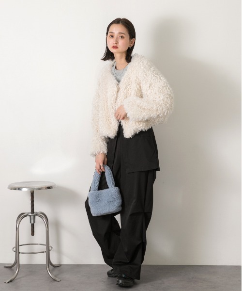 セール】ショート丈 プードルアウター（ノーカラージャケット）｜ad