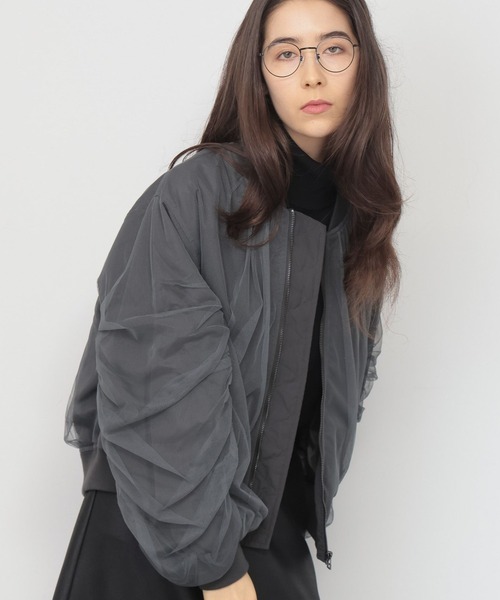 saloon(サルーン)の「SALOON(サルーン)/チュールギャザースリーブブルゾン(ブルゾン・レディース・モカ/チャコールグレー・FREE)」の8枚目の写真