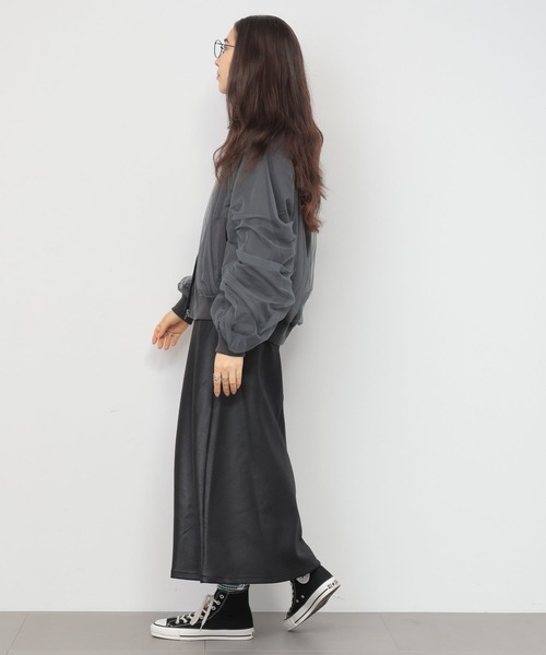 saloon(サルーン)の「SALOON(サルーン)/チュールギャザースリーブブルゾン(ブルゾン・レディース・モカ/チャコールグレー・FREE)」の7枚目の写真