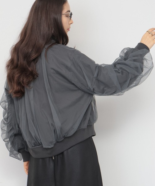 saloon(サルーン)の「SALOON(サルーン)/チュールギャザースリーブブルゾン(ブルゾン・レディース・モカ/チャコールグレー・FREE)」の10枚目の写真