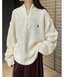 [U.S. POLO ASSN.][別注]ワンポイント刺繍ハーフジップニットトップス