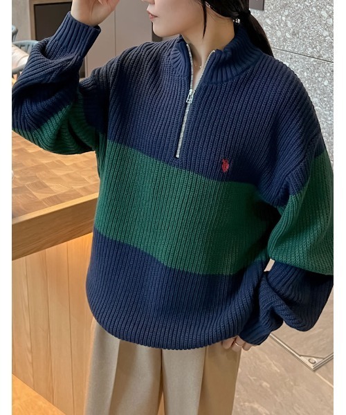 Re:EDIT（リエディ）の「[U.S. POLO ASSN.][別注]ワンポイント刺繍ハーフジップニットトップス（ニット/セーター・レディース・ネイビー/ブラック/アイボリー/グレー・MEDIUM/LARGE/X-LARGE）」の13枚目の写真