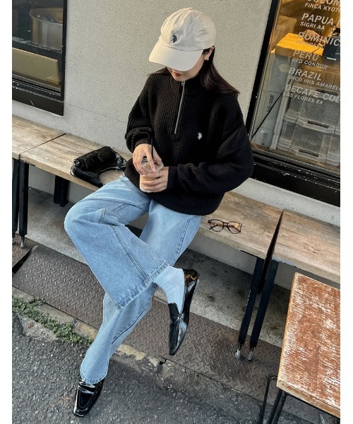 Re:EDIT（リエディ）の「[U.S. POLO ASSN.][別注]ワンポイント刺繍ハーフジップニットトップス（ニット/セーター・レディース・ネイビー/ブラック/アイボリー/グレー・MEDIUM/LARGE/X-LARGE）」の7枚目の写真