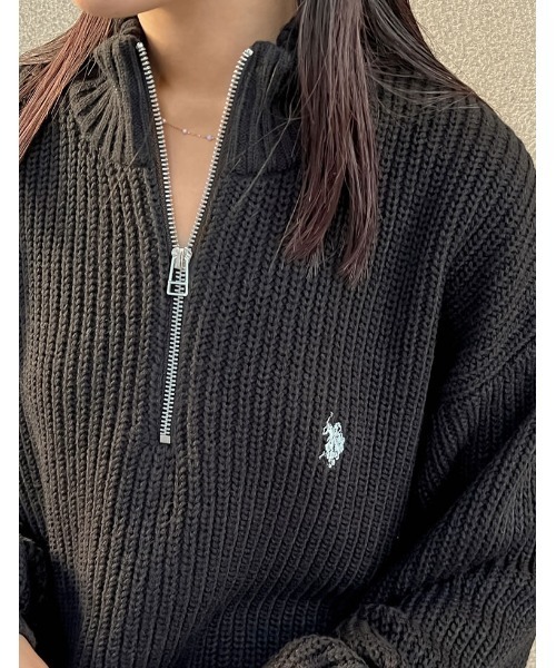 Re:EDIT（リエディ）の「[U.S. POLO ASSN.][別注]ワンポイント刺繍ハーフジップニットトップス（ニット/セーター・レディース・ネイビー/ブラック/アイボリー/グレー・MEDIUM/LARGE/X-LARGE）」の8枚目の写真