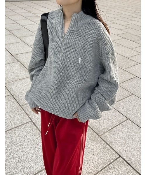 Re:EDIT（リエディ）の「[U.S. POLO ASSN.][別注]ワンポイント刺繍ハーフジップニットトップス（ニット/セーター・レディース・ネイビー/ブラック/アイボリー/グレー・MEDIUM/LARGE/X-LARGE）」の19枚目の写真