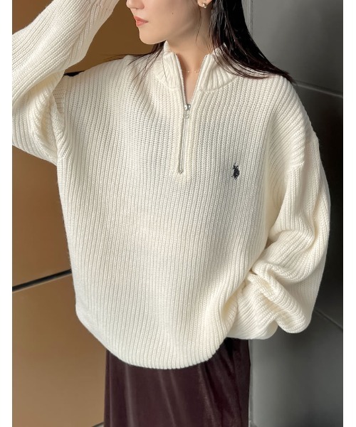 Re:EDIT（リエディ）の「[U.S. POLO ASSN.][別注]ワンポイント刺繍ハーフジップニットトップス（ニット/セーター・レディース・ネイビー/ブラック/アイボリー/グレー・MEDIUM/LARGE/X-LARGE）」の9枚目の写真