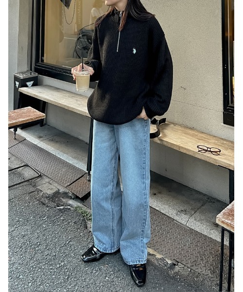Re:EDIT（リエディ）の「[U.S. POLO ASSN.][別注]ワンポイント刺繍ハーフジップニットトップス（ニット/セーター・レディース・ネイビー/ブラック/アイボリー/グレー・MEDIUM/LARGE/X-LARGE）」の5枚目の写真