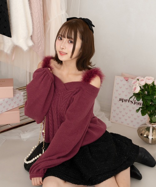 apres jour(アプレジュール)の「【7周年限定アイテム】フェイクファー付きケーブルニット【ZOZOTOWN限定アイテム】(ニット/セーター・レディース・レッド/オフホワイト/ライトピンク・X-LARGE/フリー)」の13枚目の写真