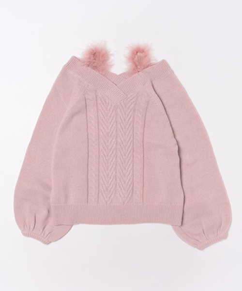 セール】【7周年限定アイテム】フェイクファー付きケーブルニット