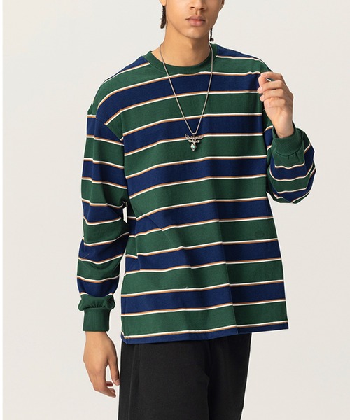 メンズボーダー長袖TシャツオーバーサイズロングT 楽天市場】Tシャツ メンズ 長袖Tシャツ ボーダー ロンT オーバー