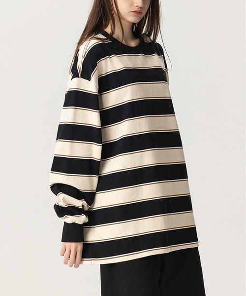 TOBEE(トゥビー)の「【TOBEE】ビッグシルエットボーダーロンT(Tシャツ/カットソー・メンズ・グリーン系その他/ベージュ系その他・LARGE/MEDIUM/SMALL)」の10枚目の写真