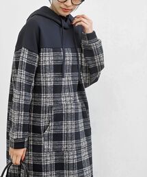 無地×チェック起毛パーカーチュニック