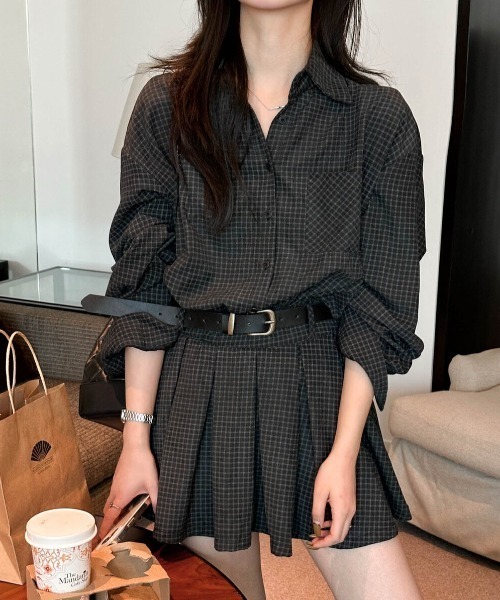 Sibra（シブラ）の「シャツワンピース　ベルド付き（ワンピース・レディース・ブラウン/ブラック・M）」の15枚目の写真