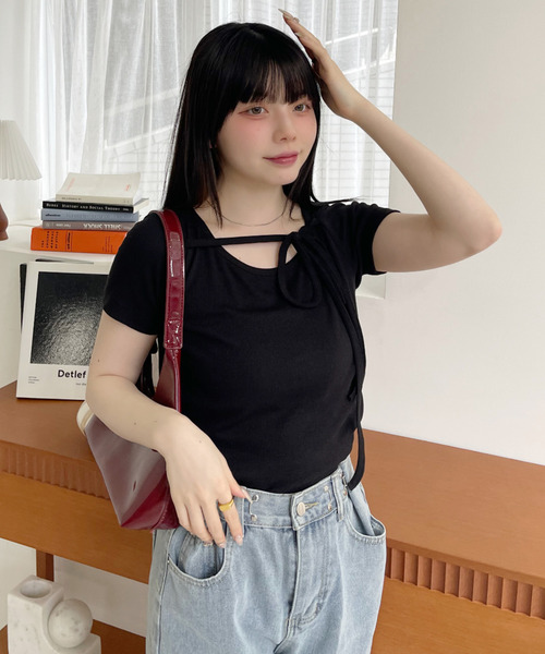Ada.（エイダ）の「フロントリボン 半袖Ｔシャツ（Tシャツ/カットソー・レディース・ネイビー/ブラック/グレー/ベージュ/アイボリー・FREE）」の21枚目の写真