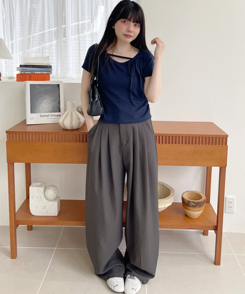 Ada.（エイダ）の「フロントリボン 半袖Ｔシャツ（Tシャツ/カットソー・レディース・ネイビー/ブラック/グレー/ベージュ/アイボリー・FREE）」の20枚目の写真