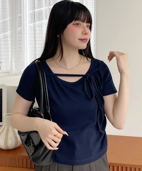 Ada.（エイダ）の「フロントリボン 半袖Ｔシャツ（Tシャツ/カットソー・レディース・ネイビー/ブラック/グレー/ベージュ/アイボリー・FREE）」の17枚目の写真