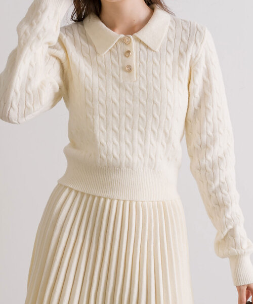 OLIVE des OLIVE(オリーブデオリーブ)の「【SETUP対応】金ボタンケーブルポロ(ニット/セーター・レディース・オフホワイト/トップグレー/レッド/ブラック・FREE)」の16枚目の写真