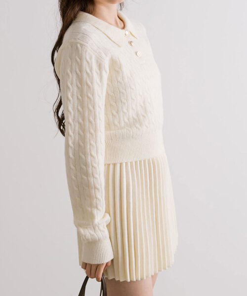 OLIVE des OLIVE(オリーブデオリーブ)の「【SETUP対応】金ボタンケーブルポロ(ニット/セーター・レディース・オフホワイト/トップグレー/レッド/ブラック・FREE)」の17枚目の写真