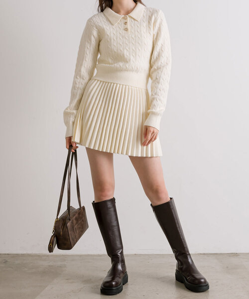 OLIVE des OLIVE(オリーブデオリーブ)の「【SETUP対応】金ボタンケーブルポロ(ニット/セーター・レディース・オフホワイト/トップグレー/レッド/ブラック・FREE)」の18枚目の写真