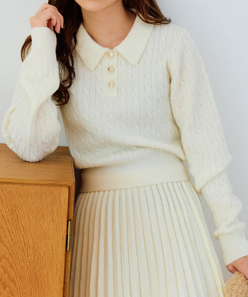 OLIVE des OLIVE(オリーブデオリーブ)の「【SETUP対応】金ボタンケーブルポロ(ニット/セーター・レディース・オフホワイト/トップグレー/レッド/ブラック・FREE)」の21枚目の写真