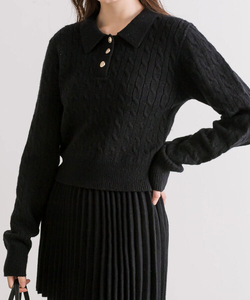 OLIVE des OLIVE(オリーブデオリーブ)の「【SETUP対応】金ボタンケーブルポロ(ニット/セーター・レディース・オフホワイト/トップグレー/レッド/ブラック・FREE)」の22枚目の写真