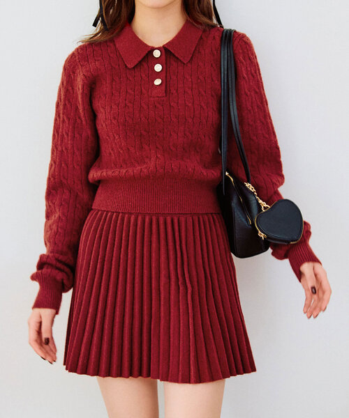 OLIVE des OLIVE(オリーブデオリーブ)の「【SETUP対応】金ボタンケーブルポロ(ニット/セーター・レディース・オフホワイト/トップグレー/レッド/ブラック・FREE)」の4枚目の写真