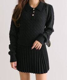 OLIVE des OLIVE | 【SETUP対応】金ボタンケーブルポロ(ニット/セーター)