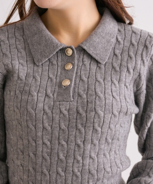 OLIVE des OLIVE(オリーブデオリーブ)の「【SETUP対応】金ボタンケーブルポロ(ニット/セーター・レディース・オフホワイト/トップグレー/レッド/ブラック・FREE)」の9枚目の写真