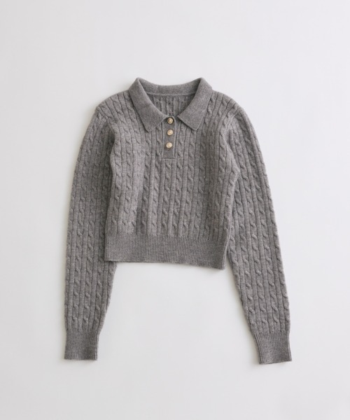 OLIVE des OLIVE(オリーブデオリーブ)の「【SETUP対応】金ボタンケーブルポロ(ニット/セーター・レディース・オフホワイト/トップグレー/レッド/ブラック・FREE)」の12枚目の写真