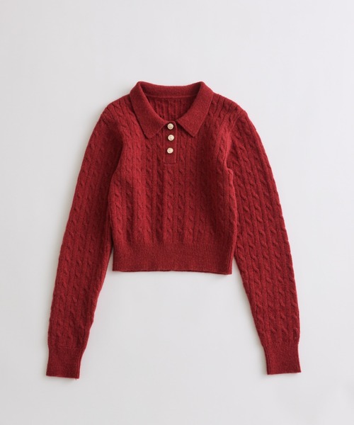 OLIVE des OLIVE(オリーブデオリーブ)の「【SETUP対応】金ボタンケーブルポロ(ニット/セーター・レディース・オフホワイト/トップグレー/レッド/ブラック・FREE)」の14枚目の写真