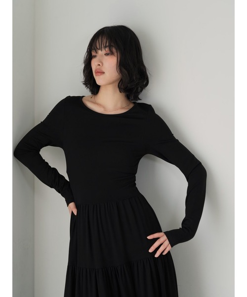新品 24ss 雅姫さんCloth&Cross ティアードカットソーワンピース セール】ティアード カットソー ワンピース 長袖(ワンピース