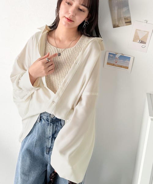 【classicalelf】トップス(L)長袖　シャツ　クラシカルエルフ セール】上質なとろみ素材。オーバーサイズシャツ（長袖