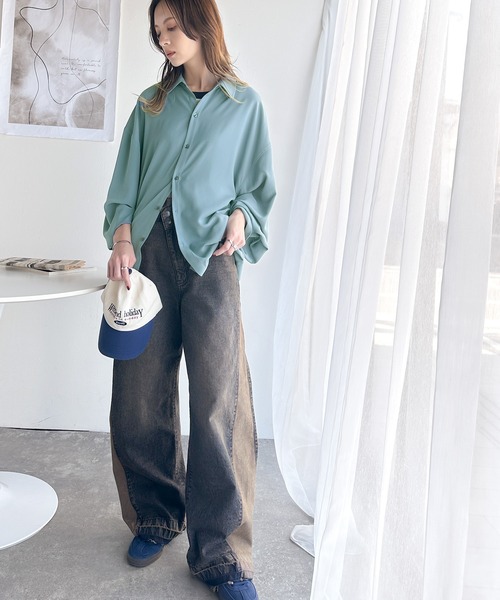 セール】上質なとろみ素材。オーバーサイズシャツ（長袖