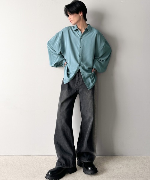 セール】上質なとろみ素材。オーバーサイズシャツ（長袖）（シャツ
