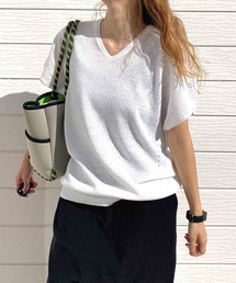 Q | 7G Vネック切替ニット(ニット/セーター)