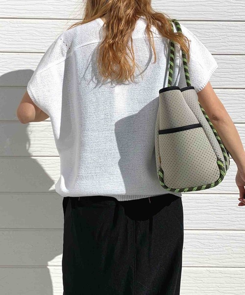 Q(キュー)の「7G Vネック切替ニット(ニット/セーター・レディース・アイボリー/ライム/ブラック・MEDIUM)」の18枚目の写真