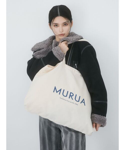 MURUA（ムルーア）の「BIGロゴトートバッグ【選べるセット対象】（ハンドバッグ・レディース・ブラック/アイボリー・FREE）」の5枚目の写真